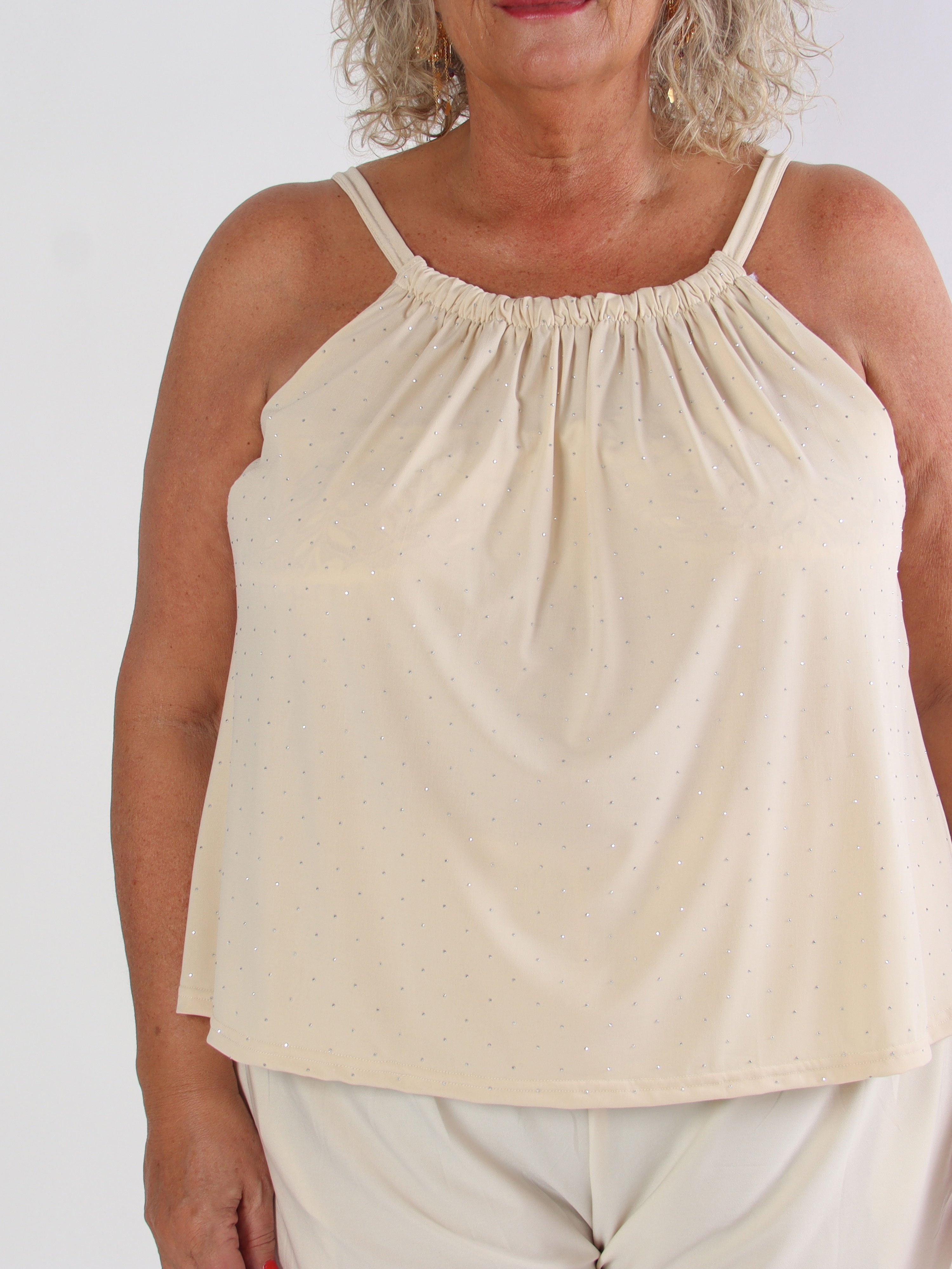 Sunlove Crystal Top - Enfärgad plus size elastisk topp med mock neck